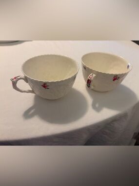 Spode White Teacups with Pink Rose Accents